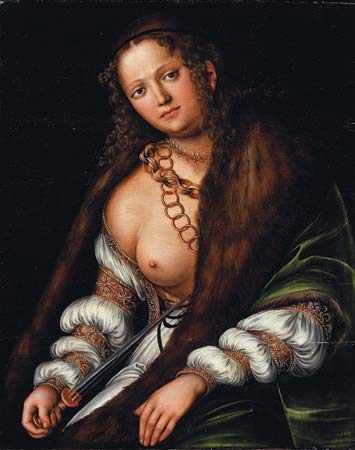 Lucretia, oil on panel by Lucas Cranach, 15th–16th century. 57 … [Credits : In a private collection]